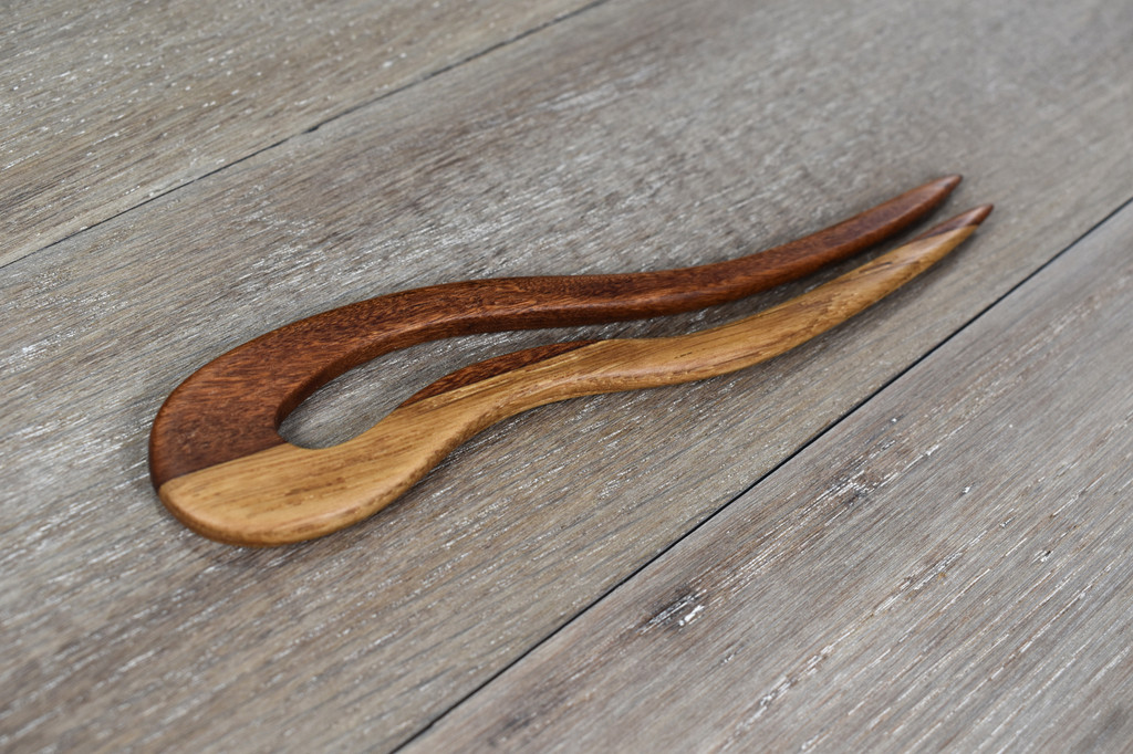 Contoured White Oak & Sapele Wood Hair Fork