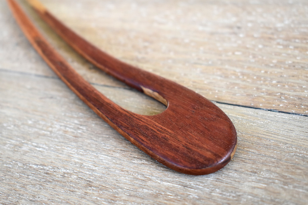 Purpleheart, White Oak & Sapele Wood Hair Fork