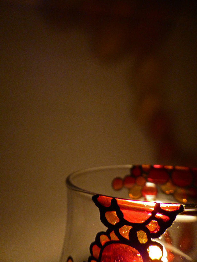 Hand Painted Glass Candle Holder - Red, Amber & Deep Yellow Design