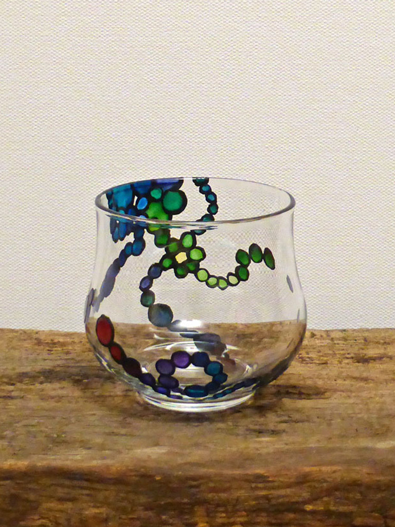 SOLD - Hand Painted Glass Candle Holder - Rainbow Flower Design