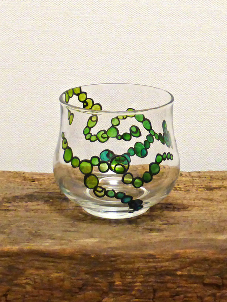 Hand Painted Glass Candle Holder - Pale Green & Blue Green Design