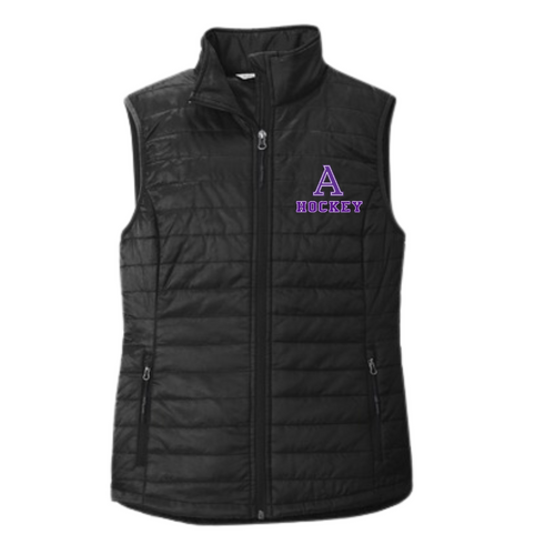 Port Authority Ladies Packable Puffy Vest with Amherst Hockey Embroidery