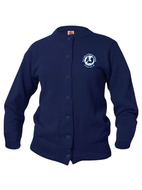  Girls Cardigan No Pocket Crew Neck-With Our Lady of Refuge Embroidery