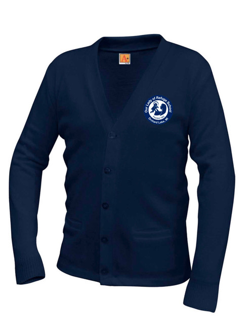   Sweater Cardigan with Pocket Bu V-Neck Sweater- With Our Lady of Refuge Embroidery