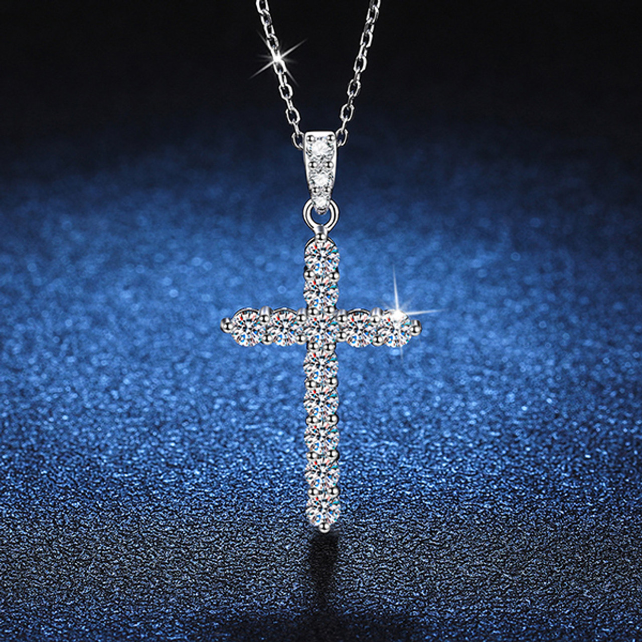 Moissanite cross pendant with 925 silver necklace 1.2 CTW