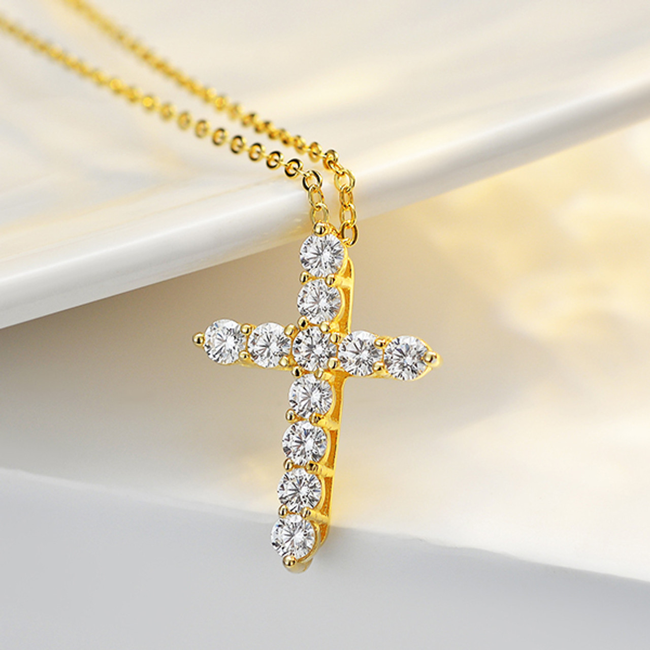 Moissanite cross pendant with 14K gold plated necklace 1 CTW - MSN37133