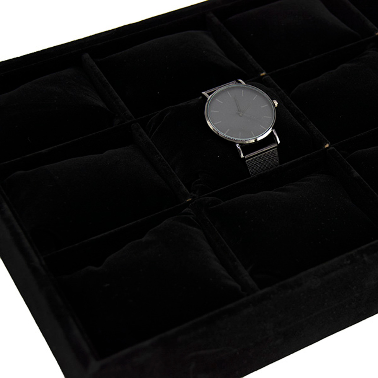 BEY-BERK Matte Black Wood 20-Watch Box with Glass Top and Drawer, Velour  Lining and Pillows BB640BLK - The Home Depot