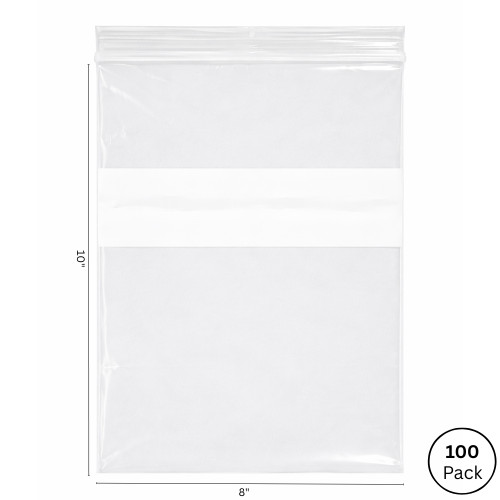 White block Plastic zip lock bags 8" x 10" pk/100 - B811W