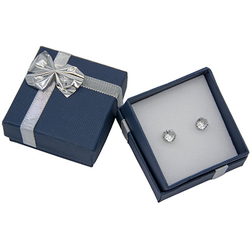 Blue ring box with silver bow - 1800B - JPB Jewelry Box