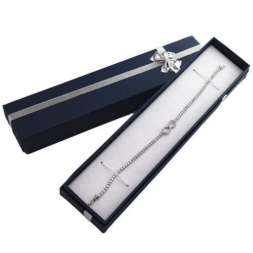Blue ring box with silver bow - 1800B - JPB Jewelry Box