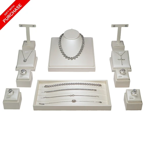Ivory brushed leatherette display set - 10 pcs - DZ987