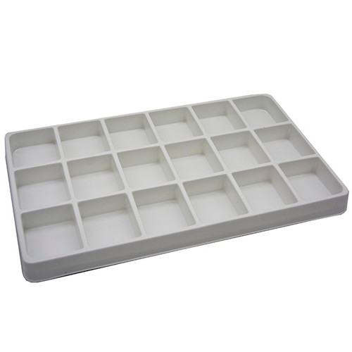 3 White Plastic Stackable Trays w/24 Compartment Gray Jewelry Display Inserts 