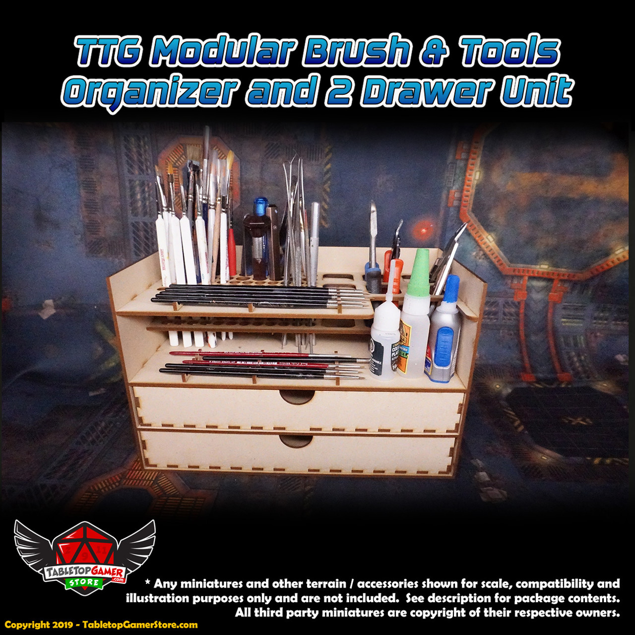 TTG Modular Hobby Brush & Tools Organizer and 2 Drawer Unit