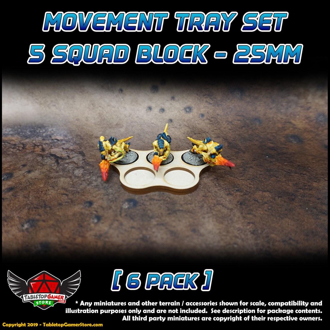 25mm Movement Tray Set - 5 Model Block - 6 Pack