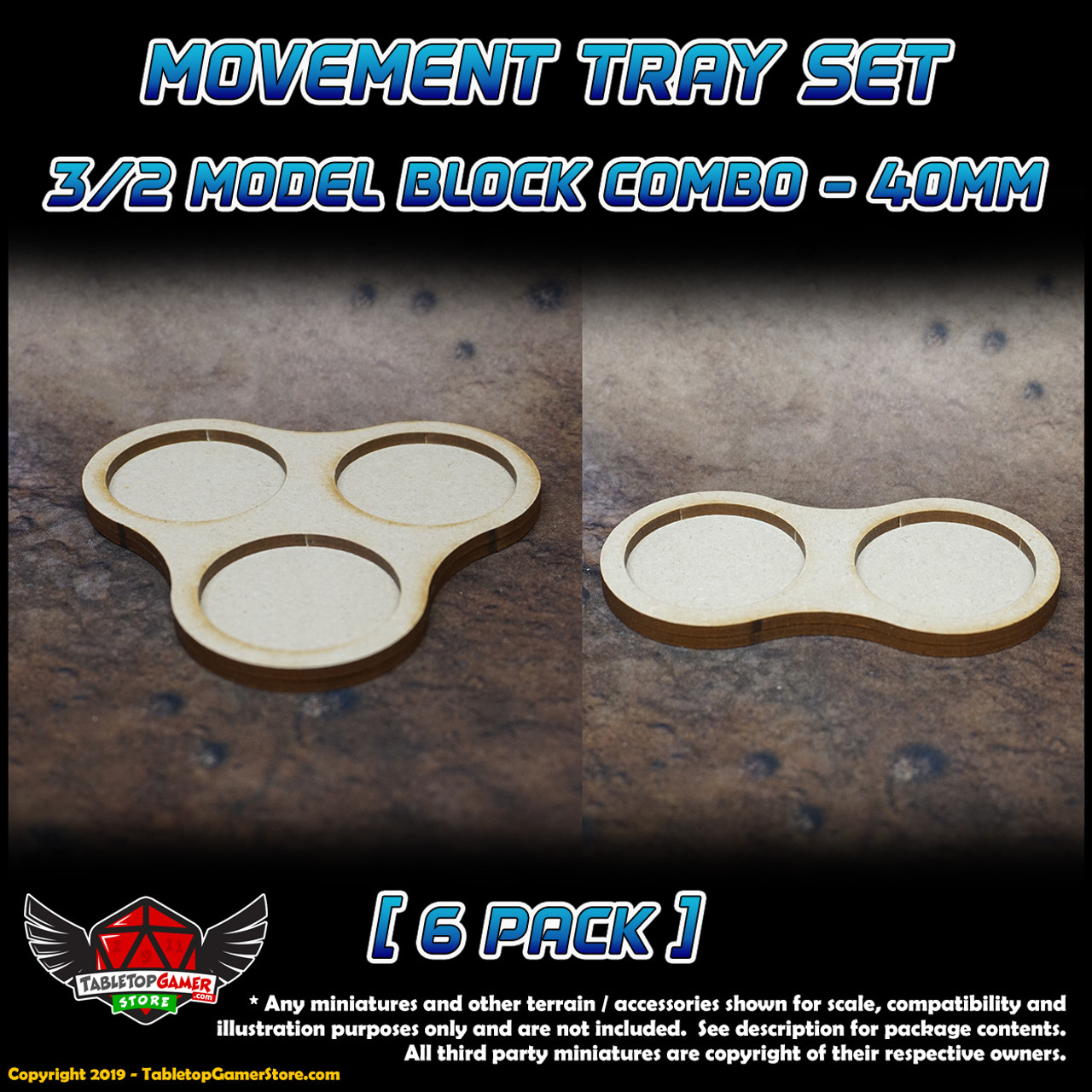 40mm Movement Tray Set - 3/2 Model Block Combo - 6 Pack