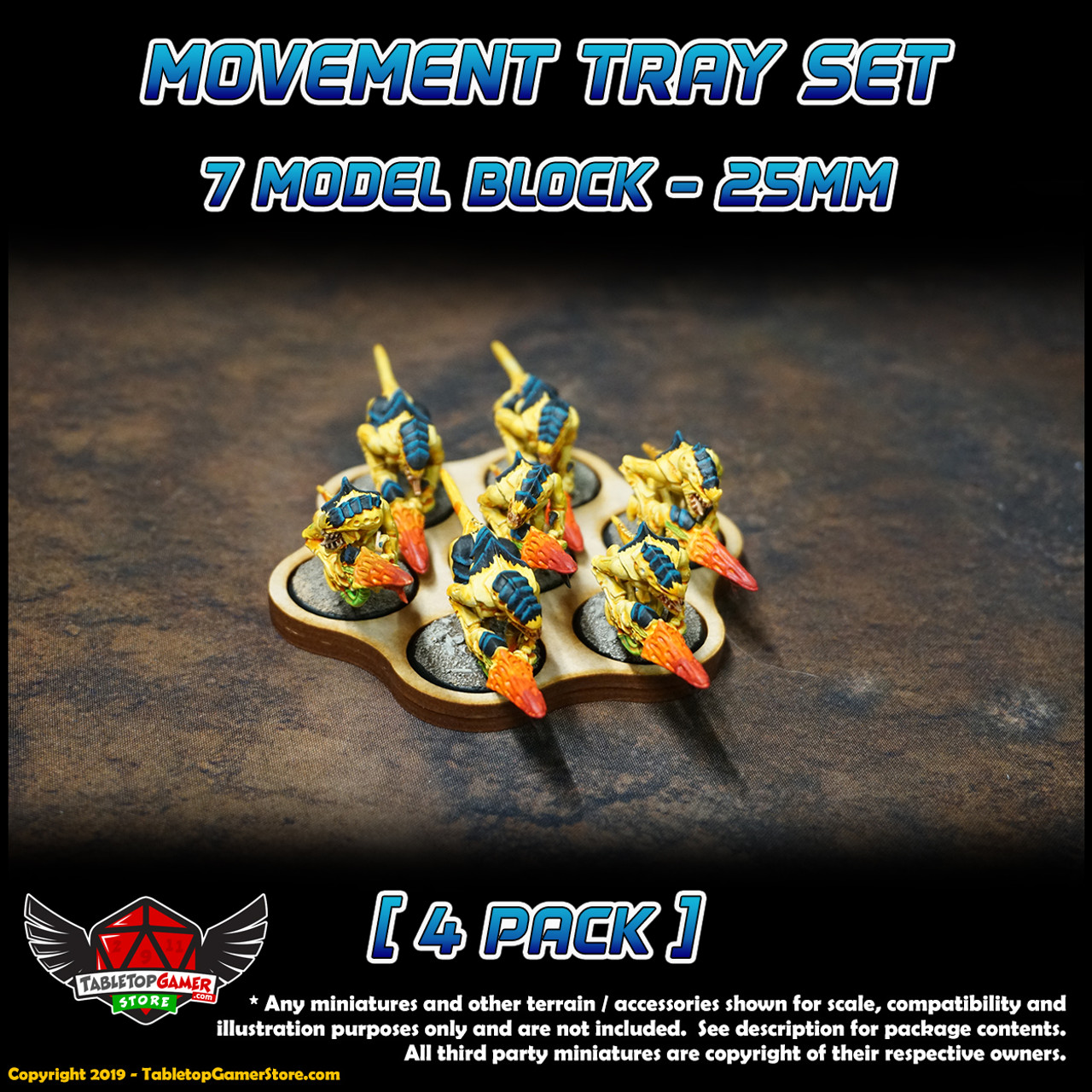 25mm Movement Tray Set - 7 Model Block - 4 Pack