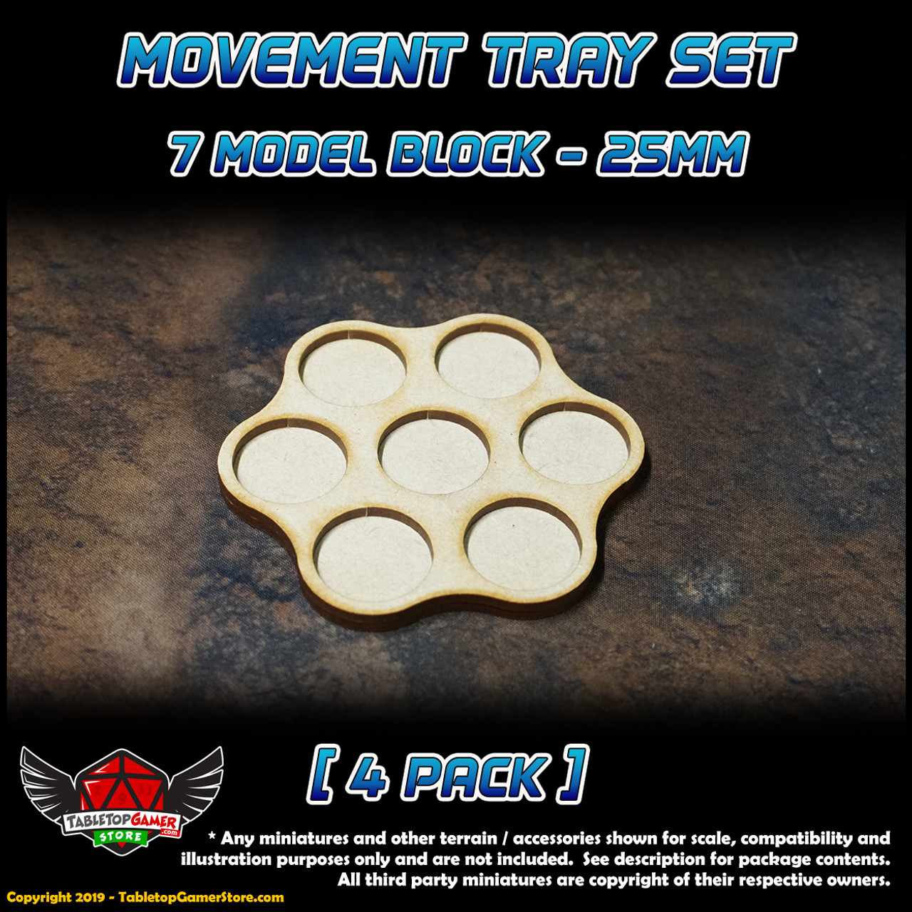 25mm Movement Tray Set - 7 Model Block - 4 Pack