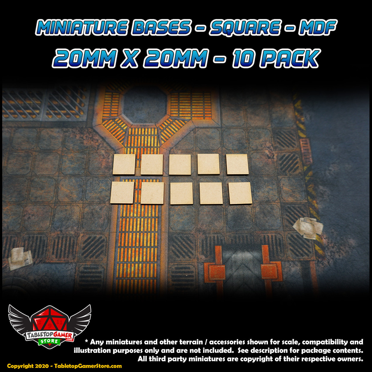 Miniature Bases - Square - MDF - 20mm x20mm - 10 Pack