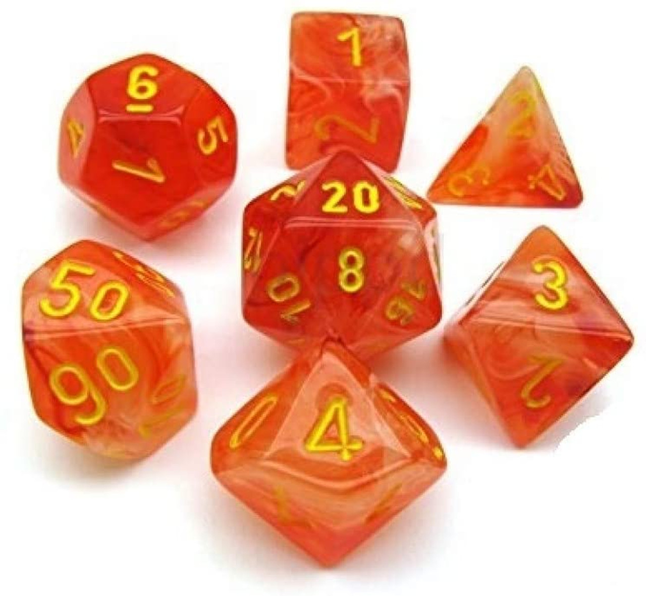 Chessex Dice - Ghostly Glow Orange / Yellow 7 Piece Polyhedral Dice Set