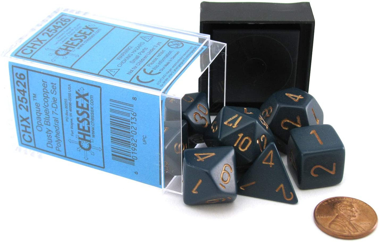 Chessex Dice - Opaque Dusty Blue/Copper 7 Piece Polyhedral Dice Set