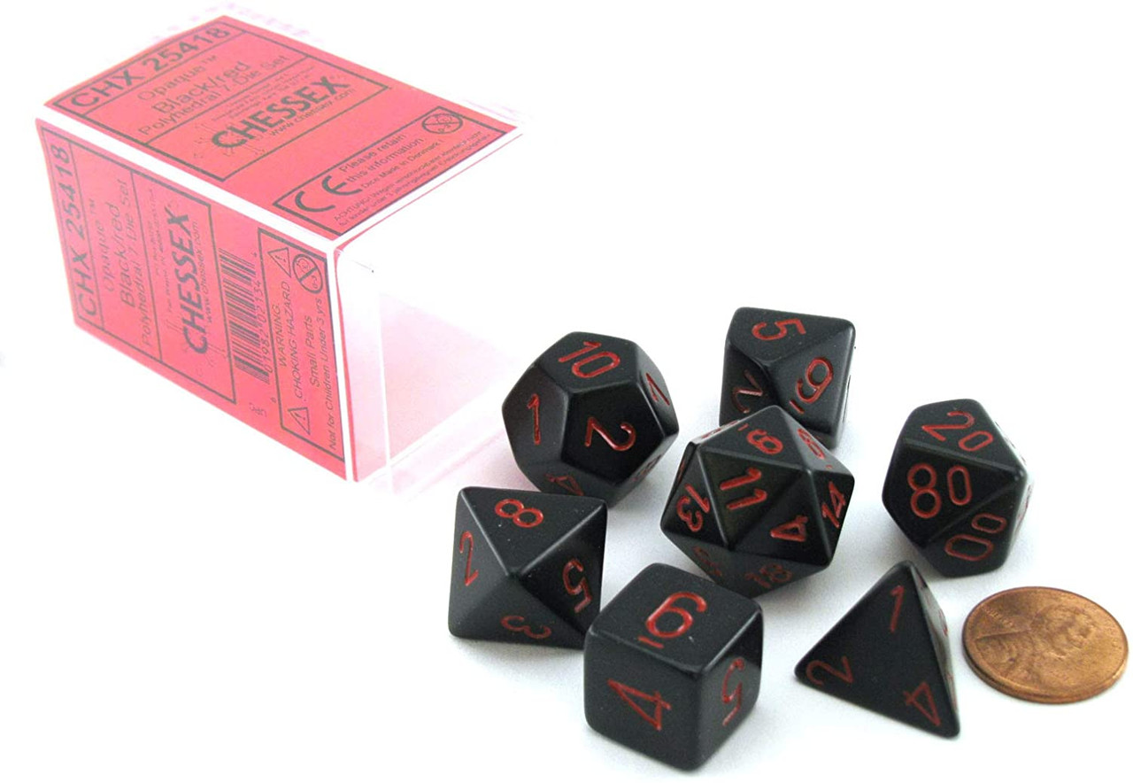 Chessex Dice - Opaque Black/Red 7 Piece Polyhedral Dice Set