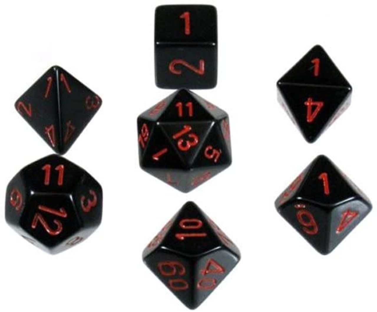 Chessex Dice - Opaque Black/Red 7 Piece Polyhedral Dice Set