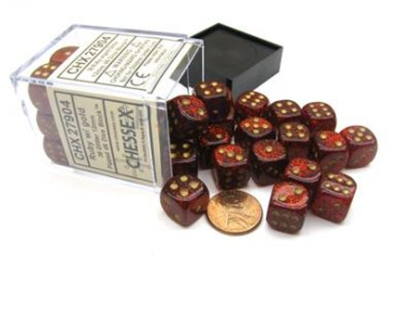 Chessex Dice - Glitter Ruby/Gold 36D6 Dice Set