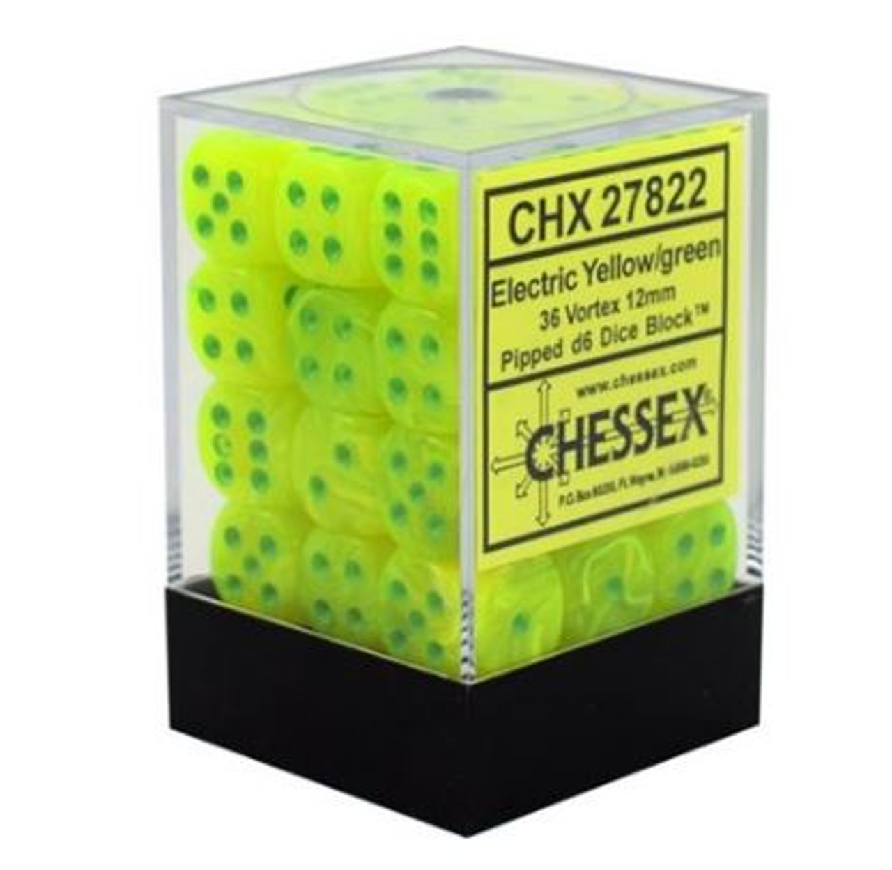 Chessex Dice - Vortex Electric Yellow/Green 36D6 Dice Set