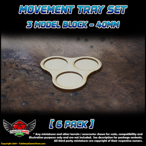 40mm Movement Tray Set - 3 Model Block - 6 Pack