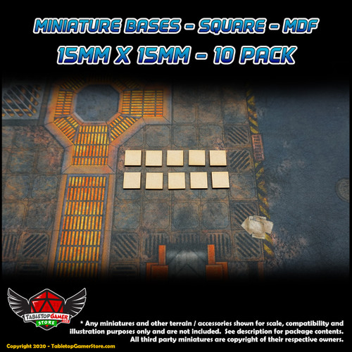 Miniature Bases - Square - MDF - 15mm x15mm - 10 Pack Miniature Bases - Square - MDF - 15mm x15mm - 10 Pack