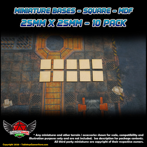 Miniature Bases - Square - MDF - 25mm x25mm - 10 Pack Miniature Bases - Square - MDF - 25mm x25mm - 10 Pack