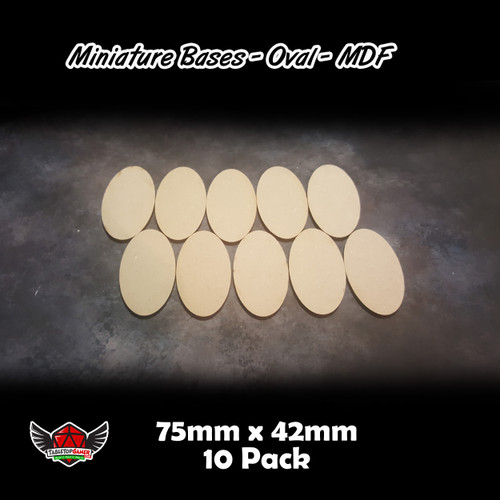 Miniature Bases - Oval - MDF - 75mm x 42mm - 10 Pack Miniature Bases - Oval - MDF - 75mm x 42mm - 10 Pack
