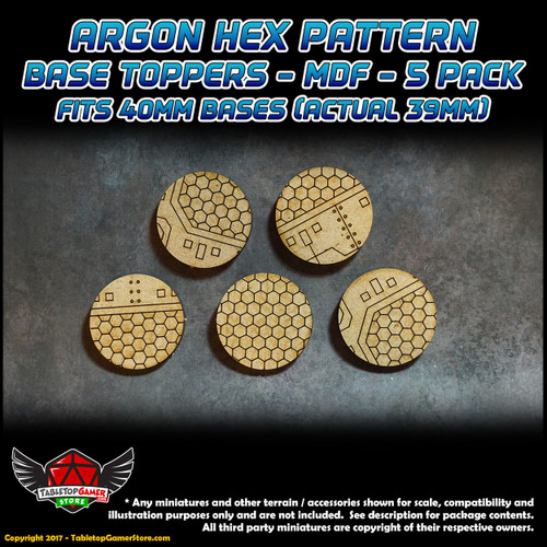 Argon Hex Pattern Base Toppers - Fits 40mm Bases - 39mm Actual - MDF - 5 Pack