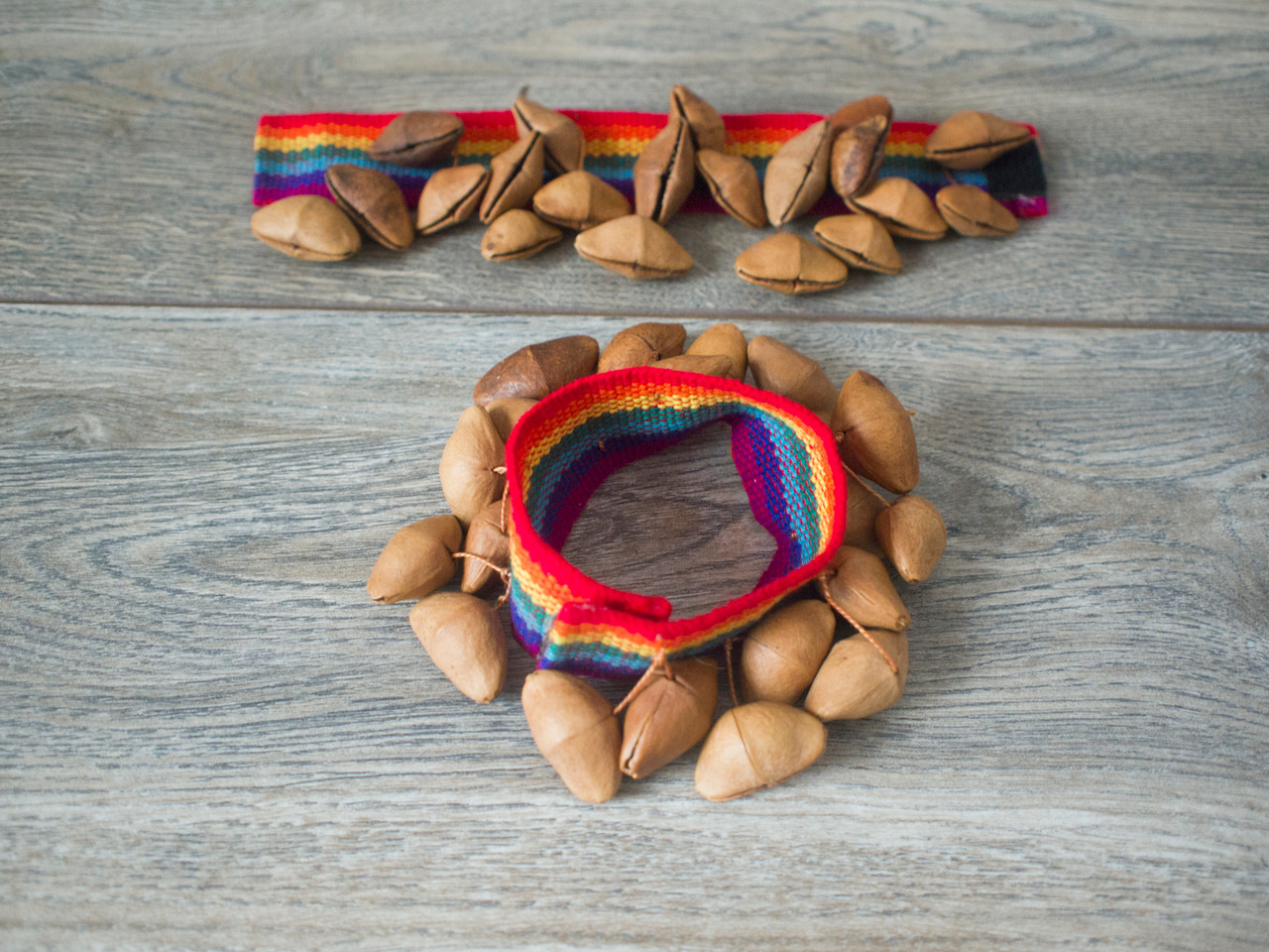 A pair of Maracas shaker Seed Chajchas Inca colors- Bracelets