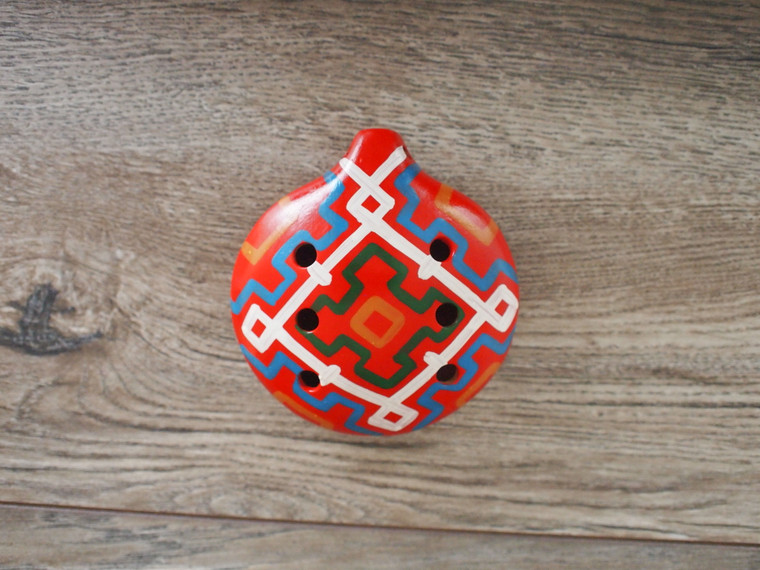 Ocarina - Orange geometric design - Inca culture - Flute