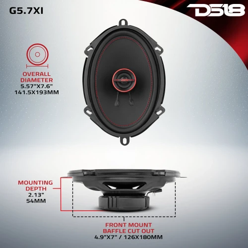 DS18 G5.7XI 5x7" 50 Watts RMS 4-Ohm2-Way Coaxial Speakers Infographics