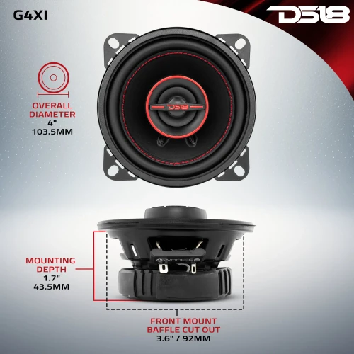 DS18 G4XI 4" 40 Watts Rms 4-Ohm 2-Way Coaxial Speakers Infographics