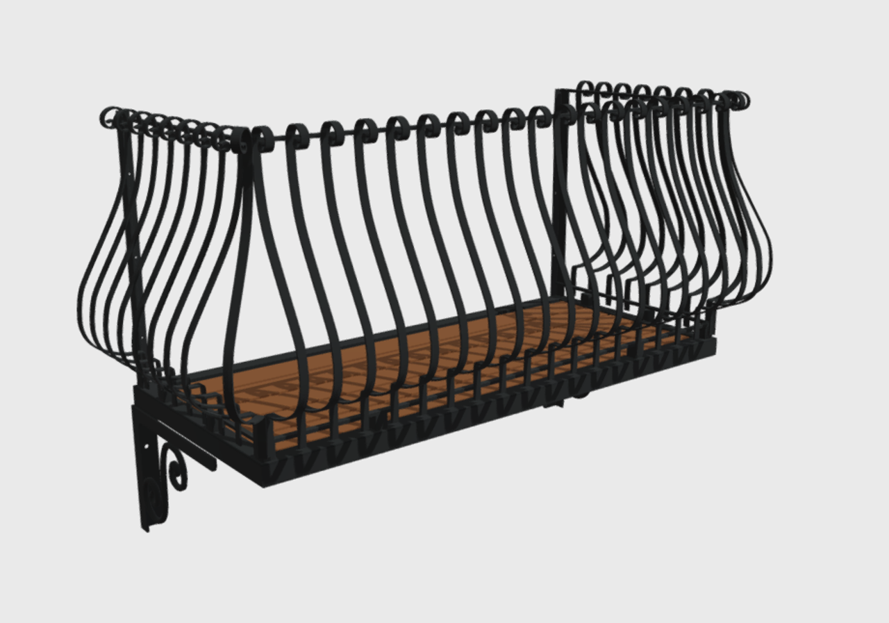 Italian design, forged steel scored baluster balcony. 42 height