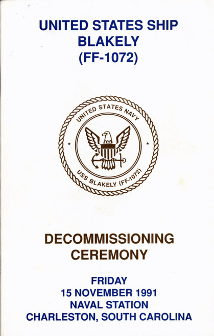 USS Blakely FF 1072 Decommissioning Program 1991 Digital Download