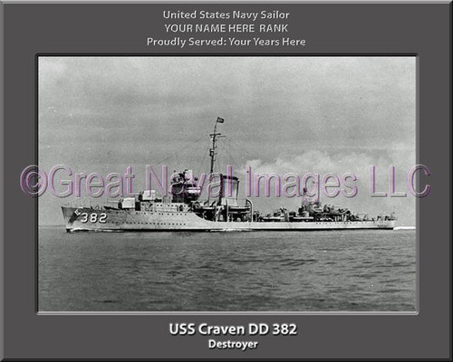 USS Craven DD 382  Personalized Ship Canvas Print