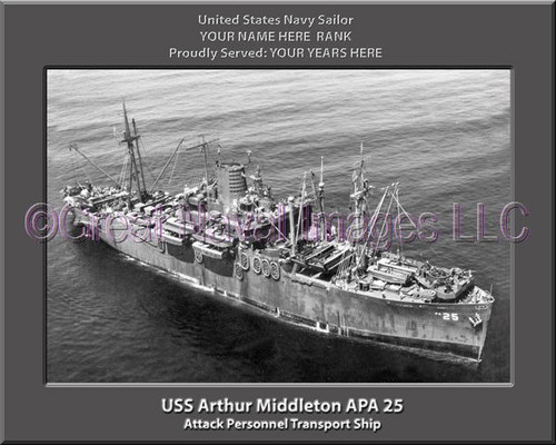 USS Arthur Middleton APA 25 Personalized Ship Canvas Print