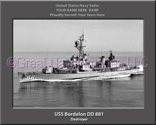 USS Bordelon DD 881 Personalized Ship Canvas Print