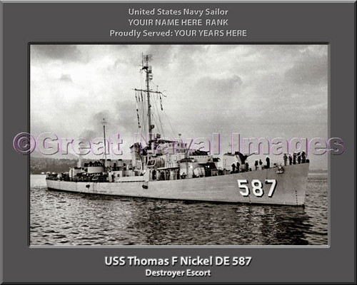 USS Thomas F Nickel DE 587 Personalized Ship Canvas Print
