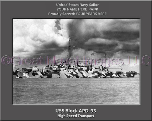 USS Block APD 93 Personalized Ship Canvas Print #2