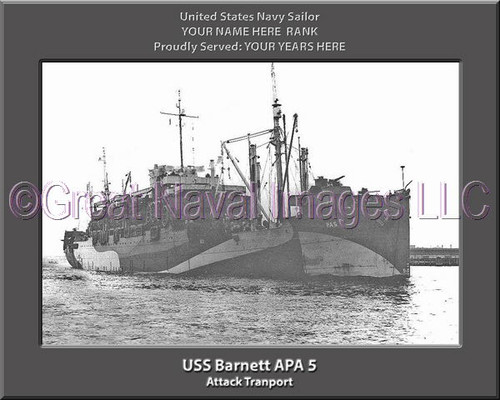 USS Barnett APA 5 Personalized Ship Photo Canvas Print