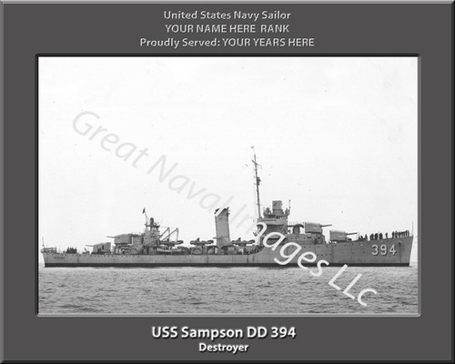 USS Sampson DD 394 Personalized Ship Canvas Print