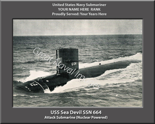 USS Sea Devil SSN 664 Personalized Submarine Canvas Print