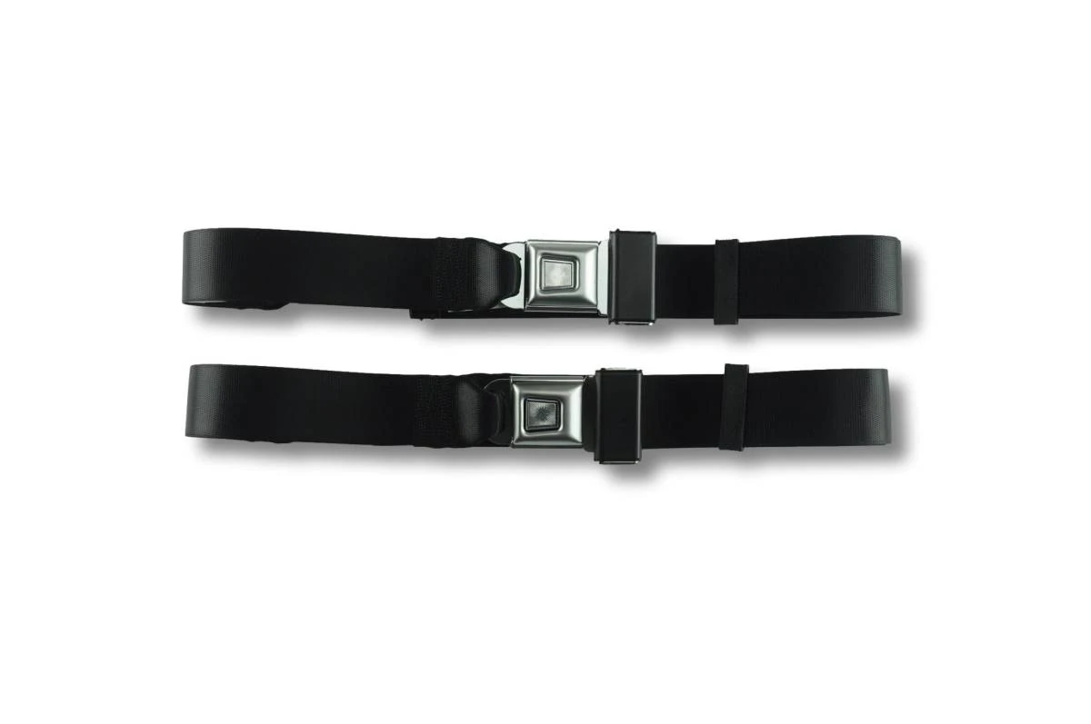 1960-1968 Ford Falcon, Rear Driver & Passenger Seat Belt Kit with All Metal Push Button Buckle - Seatbelt Planet