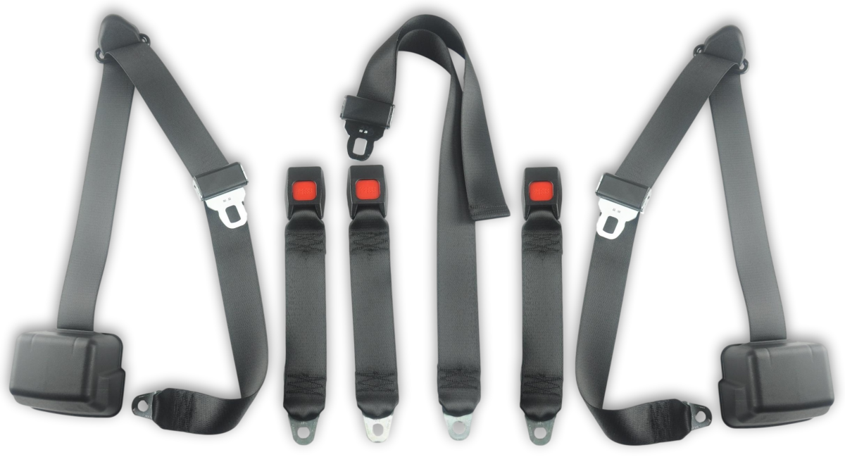 Seatbelt Planet 1985-1987 Toyota Land Cruiser FJ60 Rear Driver, Passenger, & Center Seat Belt Kit with Push Button Buckles