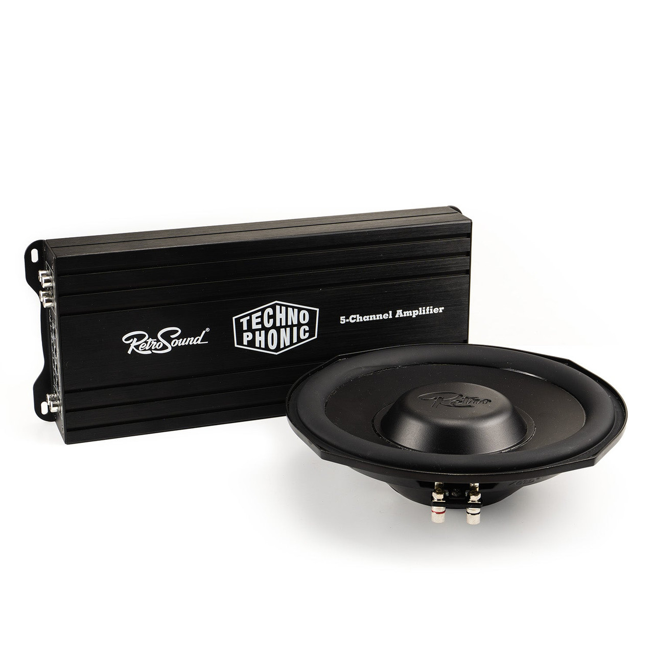 RetroSound Technophonic 5-Channel Amplifier + R-TW84 Shallow-Mount Subwoofer Bundle